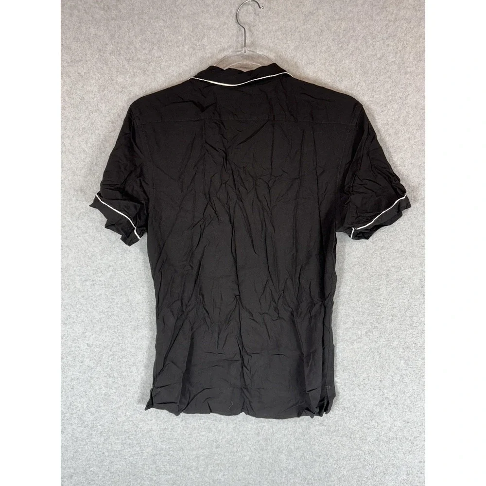 Express Shirt Womens XS Black Short Sleeve Button Up White Trim Pajama Top XS